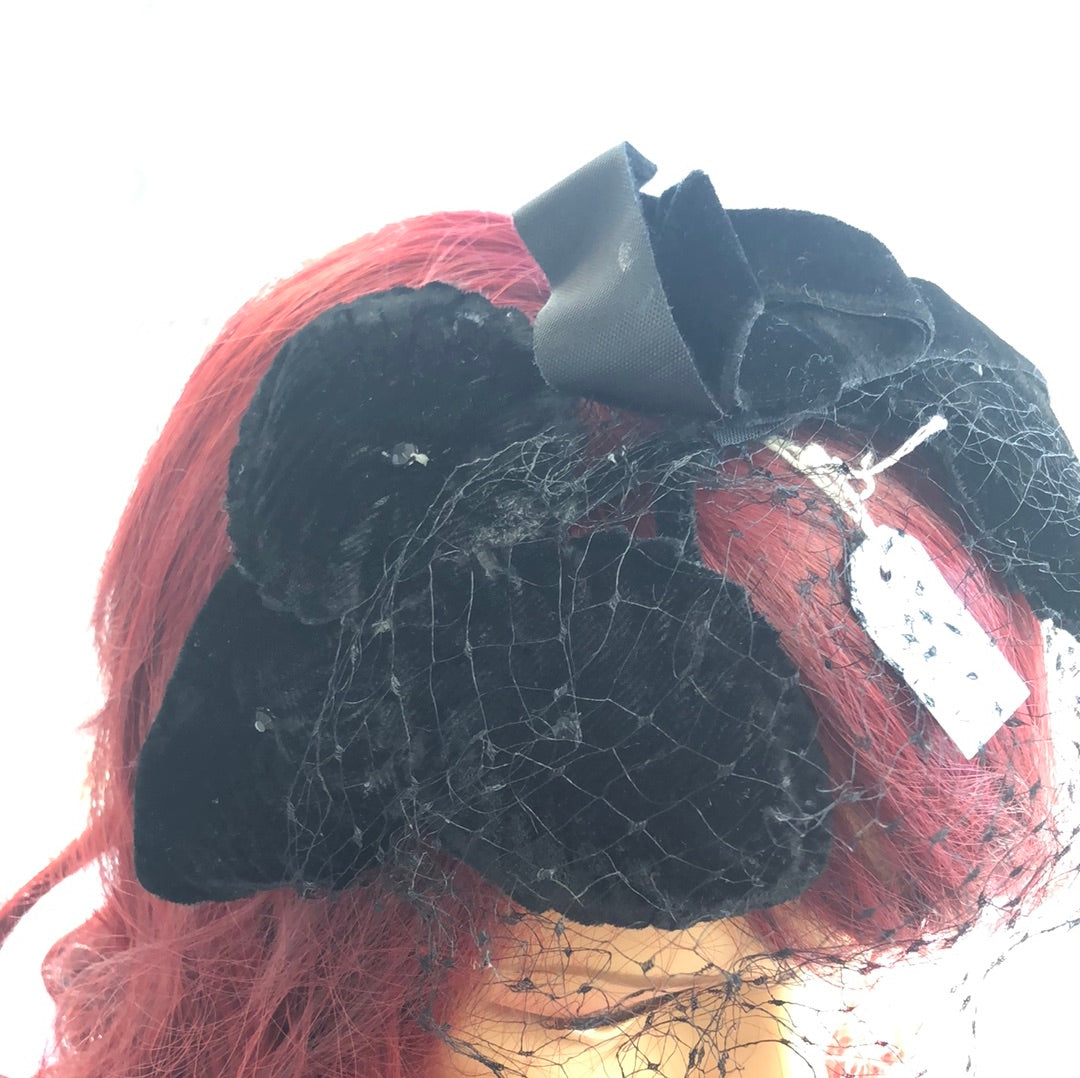 Black Velvet leaf headband with black netting