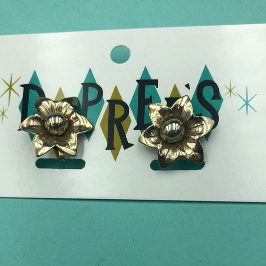 Gold Floral Clip on earrings