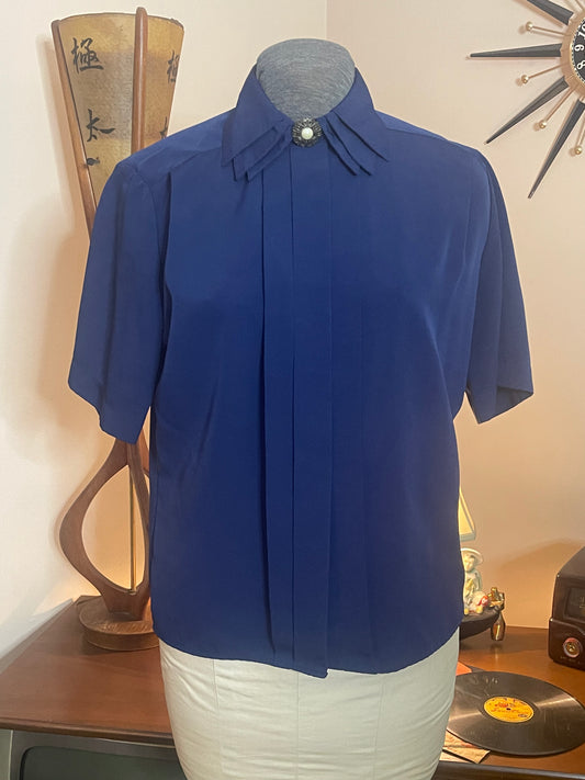 Navy Blue 80s Blouse