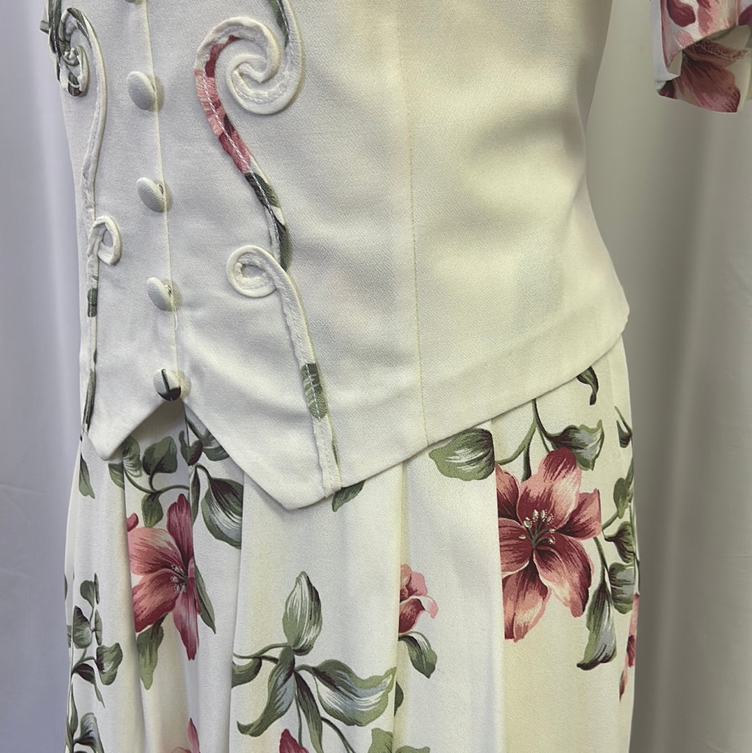 Formal White and Floral Ankle Length Dress