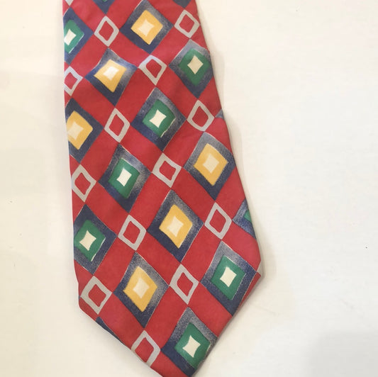 Red tie with primary color diamond design