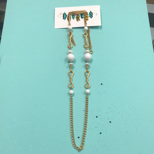 Gold chain and White bead necklace