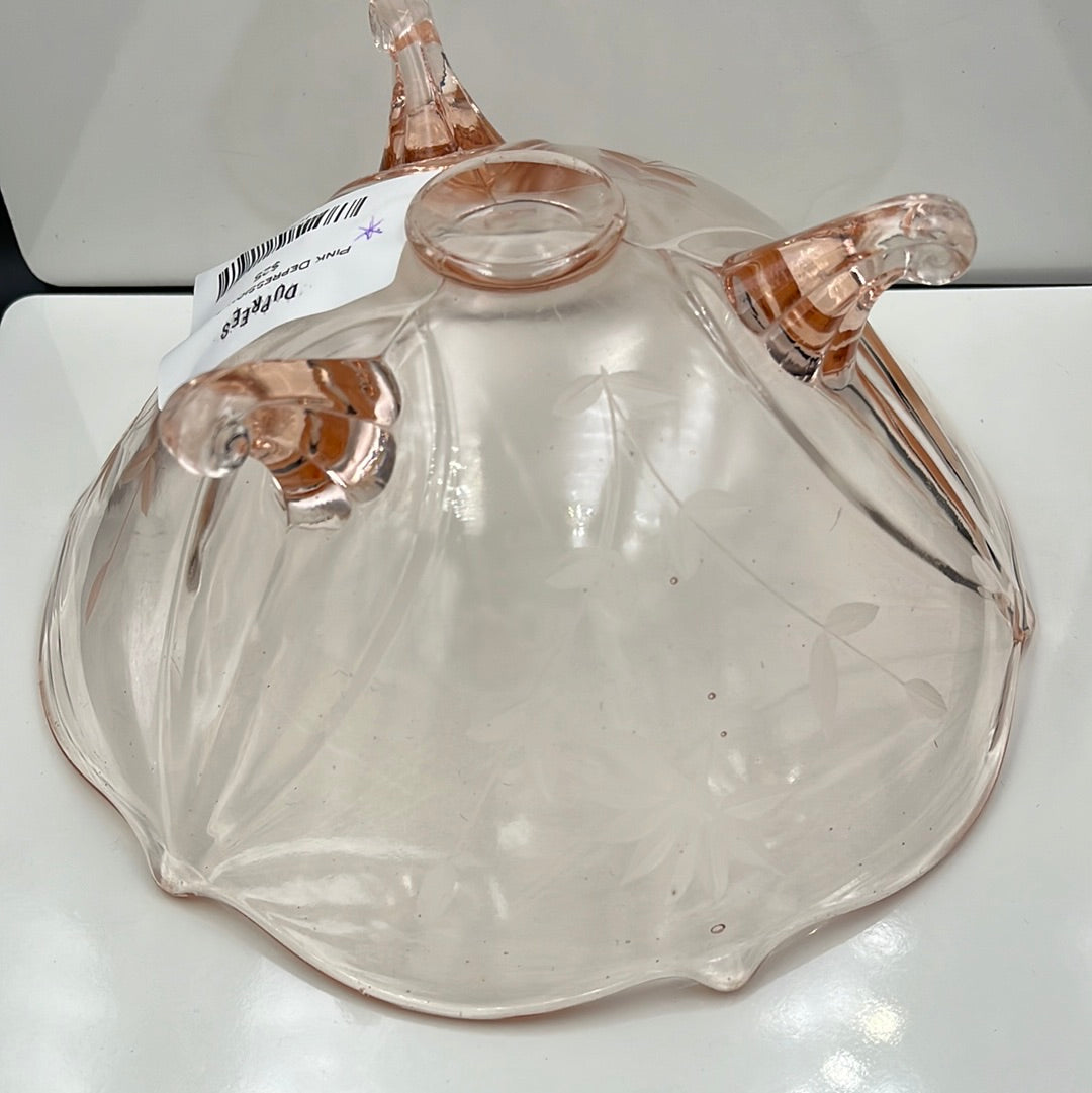 Pink Depression Glass footed bowl