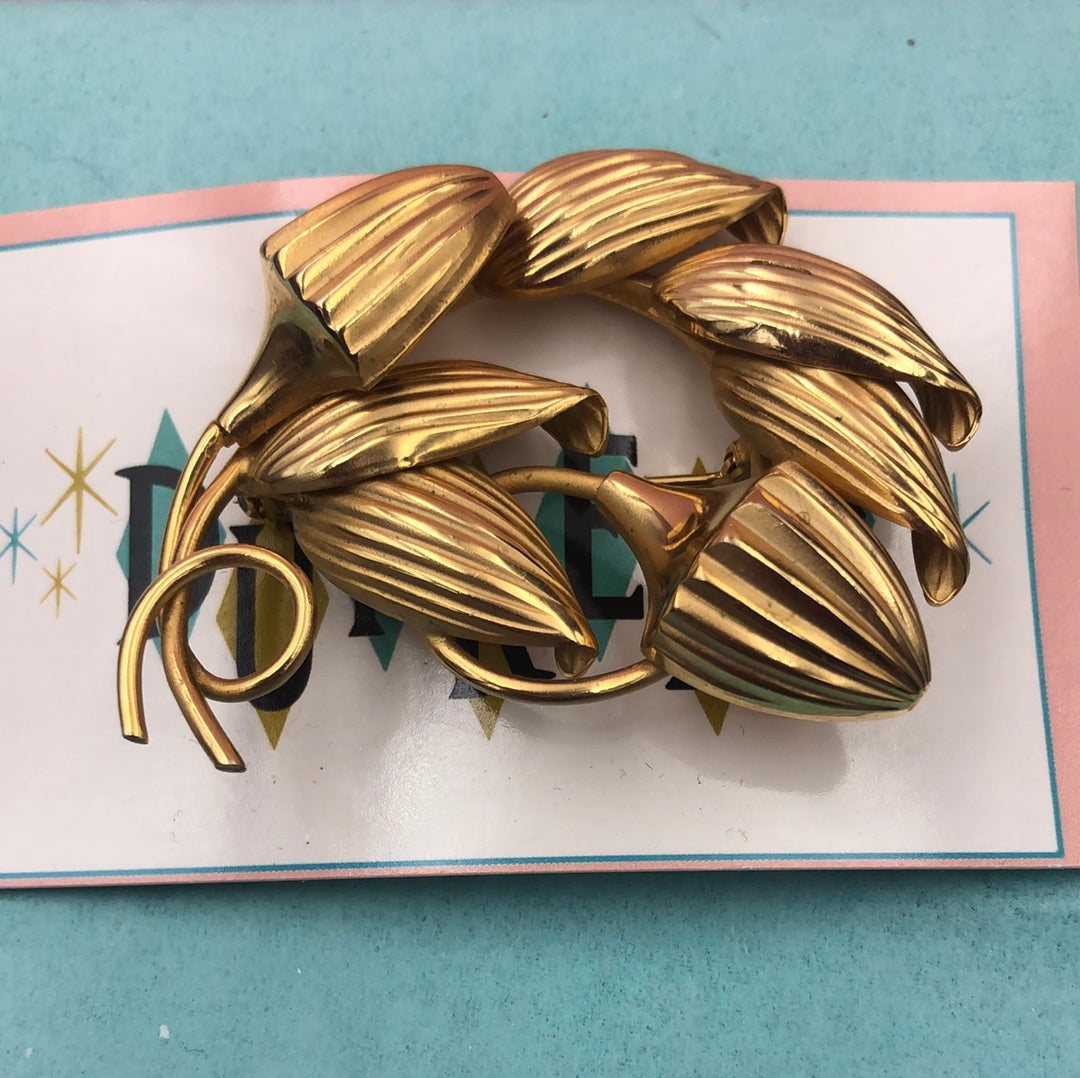 Gold leaf and seed pod pin