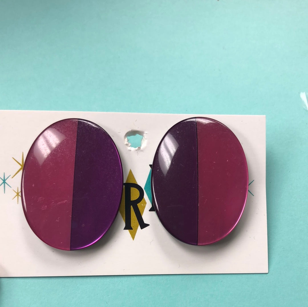 Pink/Purple Oval clip on earrings