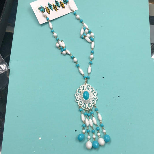 White and Turquoise acrylic pendant and necklace