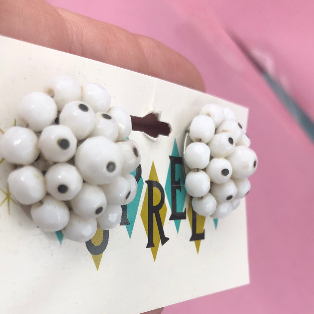White Bead Cluster Clip on earrings
