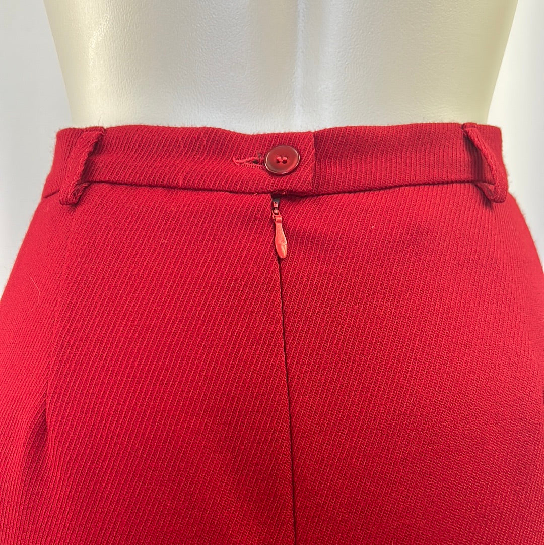 Red Straight Skirt with Pockets
