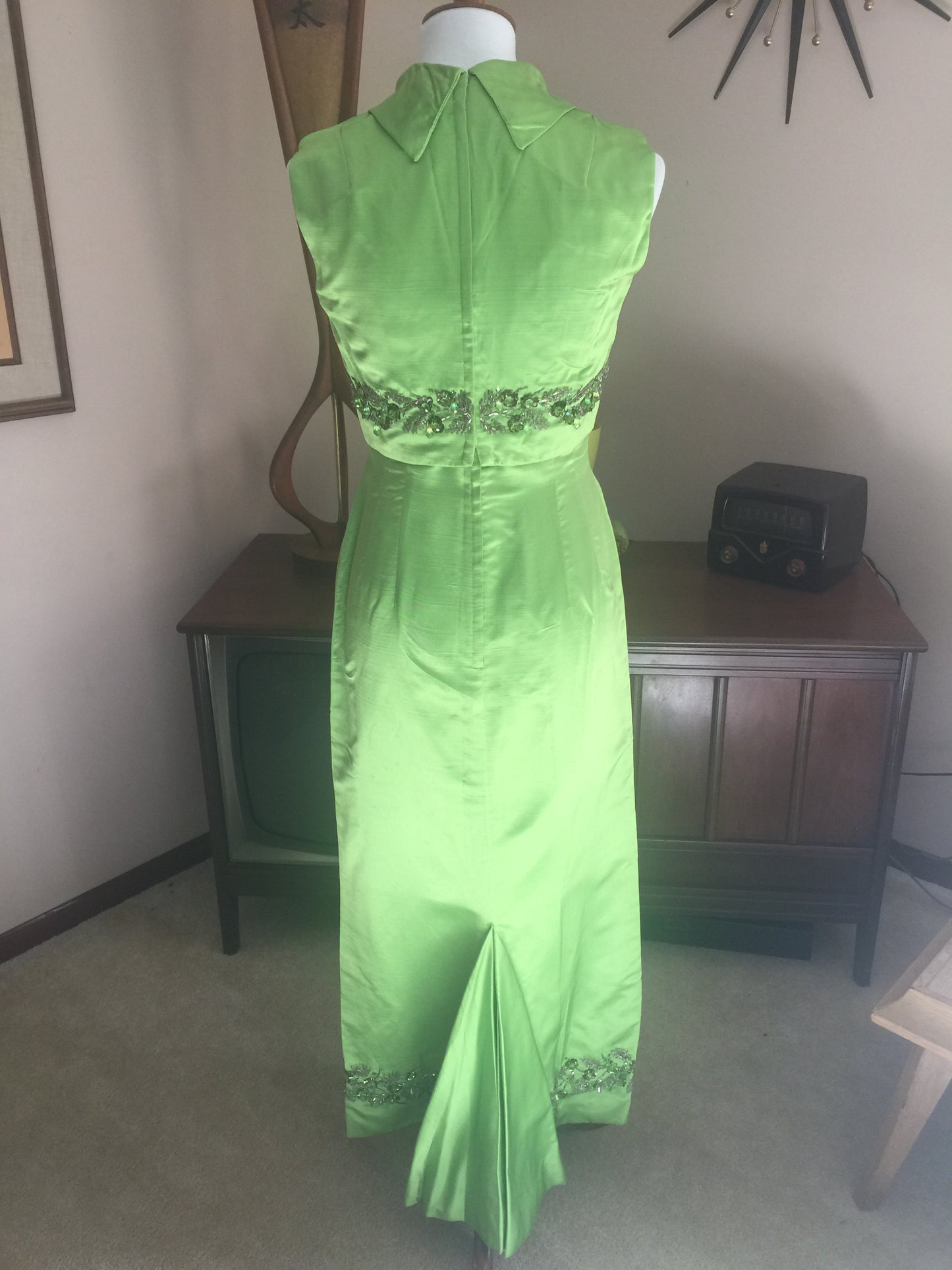 Green silk full length dress set